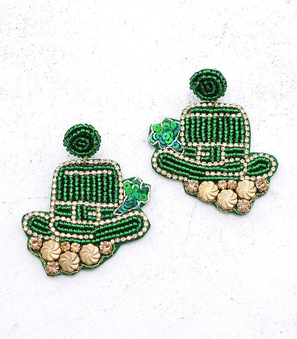 EARRINGS :: WESTERN POST EARRINGS :: Wholesale St.Patricks Day Beaded Earrings