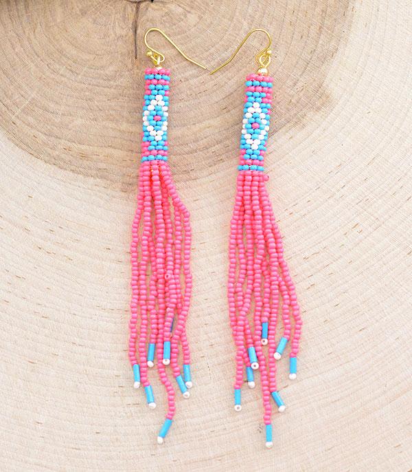 EARRINGS :: TRENDY EARRINGS :: Wholesale Aztec Seed Bead Tassel Earrings