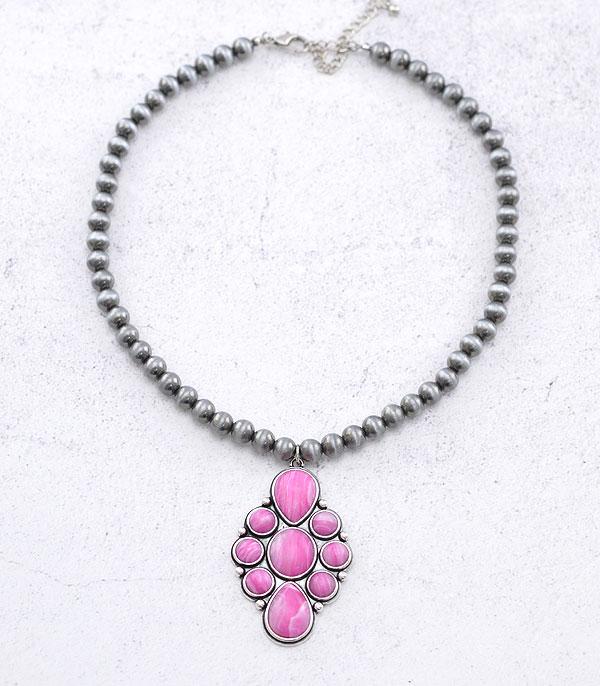 NECKLACES :: WESTERN TREND :: Wholesale Western Pink Semi Stone Pendant Necklace