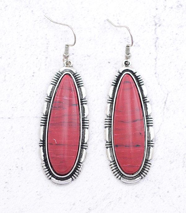 EARRINGS :: WESTERN HOOK EARRINGS :: Wholesale Western Semi Stone Teardrop Earrings