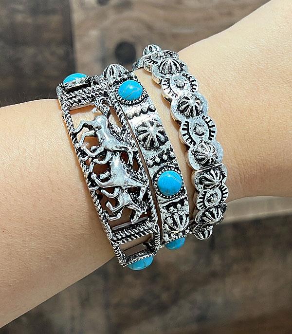 BRACELETS :: STRETCH :: Wholesale Western Turquoise Statement Bracelet