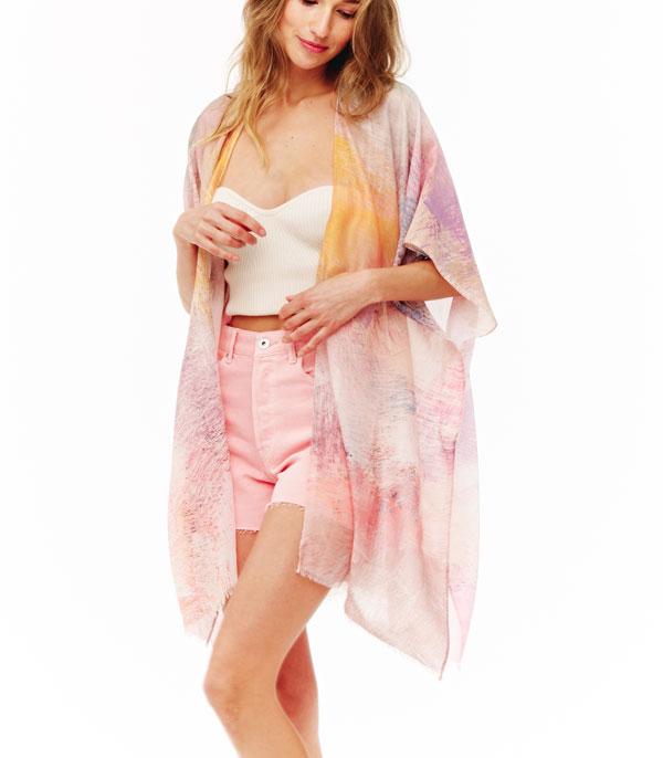 KIMONO I SCARVES :: KIMONO / PONCHO :: Wholesale Soft Brush Stroke Print Kimono