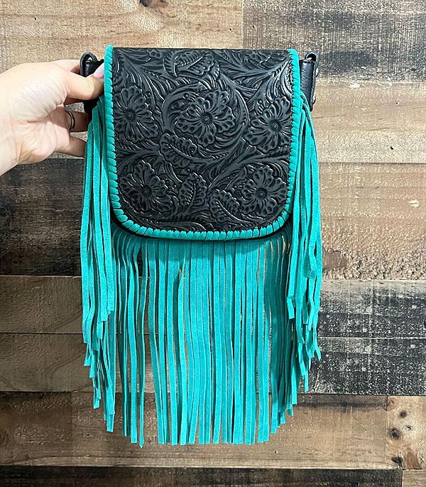 New Arrival :: Wholesale Tooled Leather Fringe Crossbody Bag