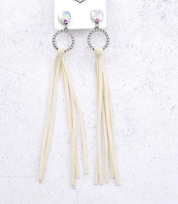 EARRINGS :: TRENDY EARRINGS :: Wholesale Glass Stone Post Fringe Earrings