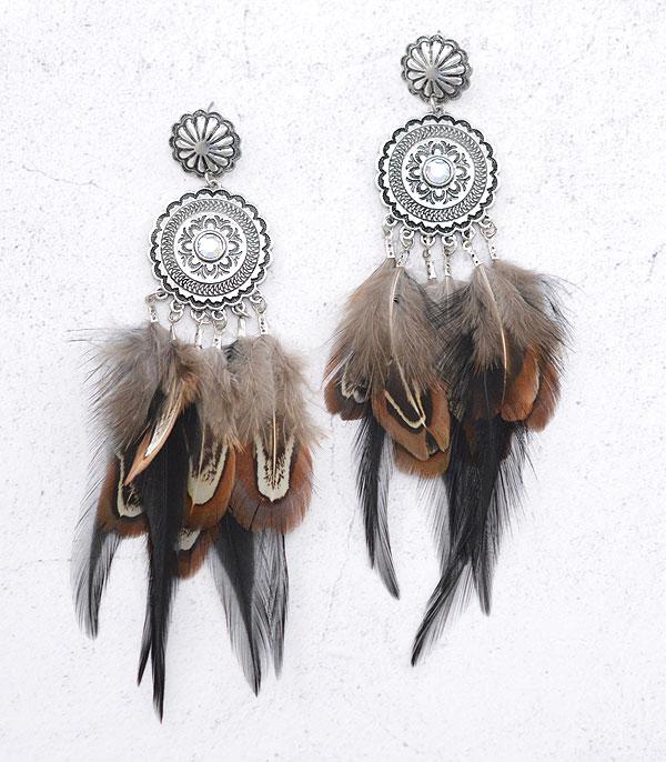 EARRINGS :: WESTERN POST EARRINGS :: Wholesale Western Concho Feather Earrings