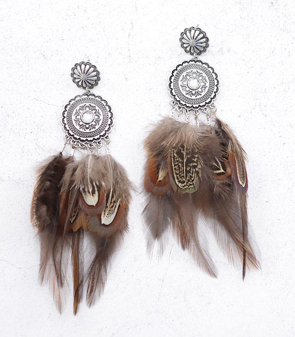 EARRINGS :: WESTERN POST EARRINGS :: Wholesale Western Concho Feather Earrings