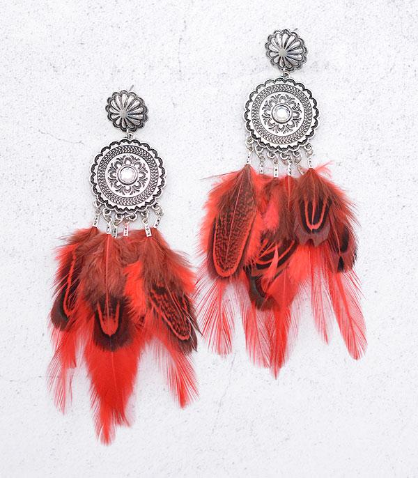 EARRINGS :: WESTERN POST EARRINGS :: Wholesale Western Concho Feather Earrings