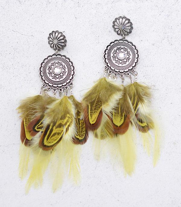 EARRINGS :: WESTERN POST EARRINGS :: Wholesale Western Concho Feather Earrings