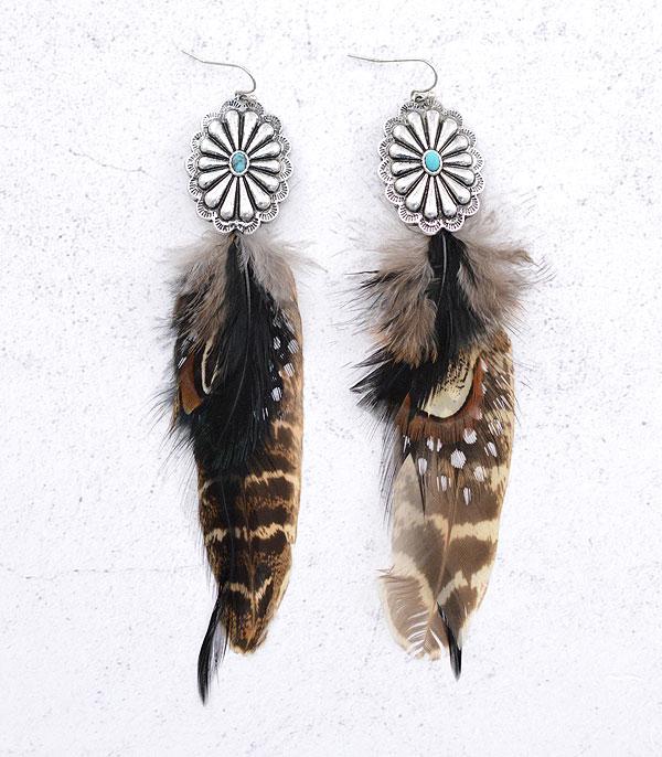 EARRINGS :: WESTERN HOOK EARRINGS :: Wholesale Western Concho Feather Earrings