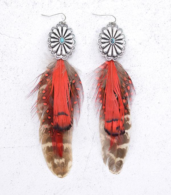 EARRINGS :: WESTERN HOOK EARRINGS :: Wholesale Western Concho Feather Earrings