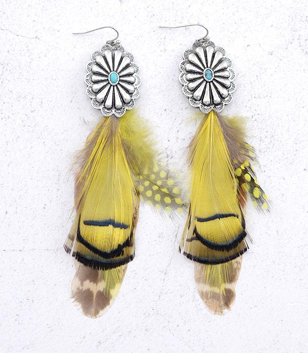 EARRINGS :: WESTERN HOOK EARRINGS :: Wholesale Western Concho Feather Earrings