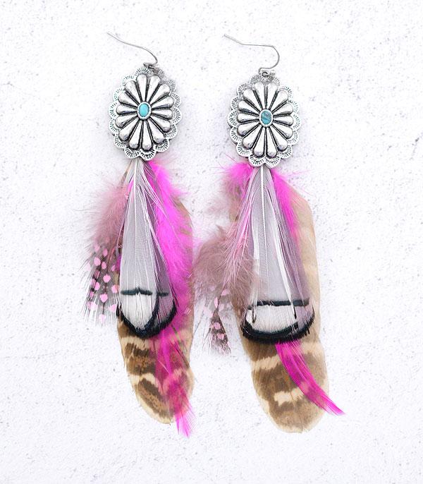 EARRINGS :: WESTERN HOOK EARRINGS :: Wholesale Western Concho Feather Earrings
