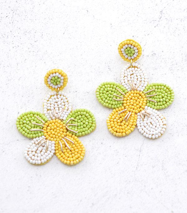 EARRINGS :: TRENDY EARRINGS :: Wholesale Seed Bead Flower Dangle Earrings