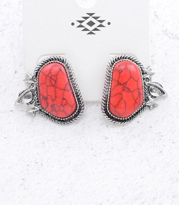 EARRINGS :: WESTERN POST EARRINGS :: Wholesale Western Coral Semi Stone Earrings