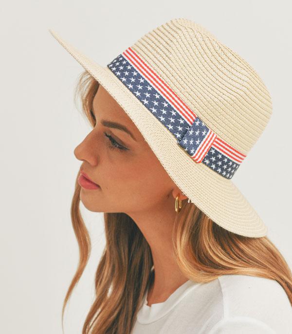 <font color=RED>RED,WHITE, AND BLUE</font> :: Wholesale American Flag Straw Hat