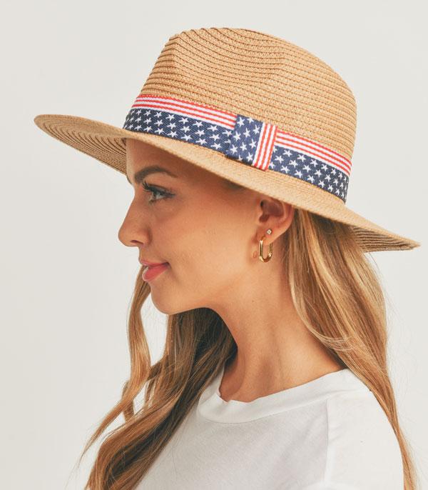 <font color=RED>RED,WHITE, AND BLUE</font> :: Wholesale American Flag Straw Hat