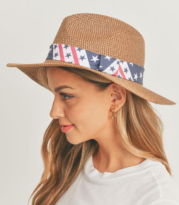 <font color=RED>RED,WHITE, AND BLUE</font> :: Wholesale American Flag Straw Hat