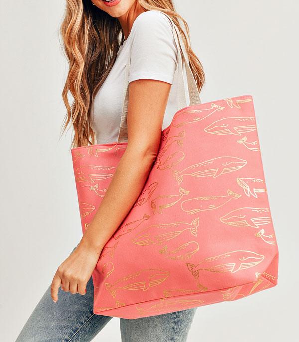 HANDBAGS :: FASHION :: Wholesale Gold Foil Whale Print Tote