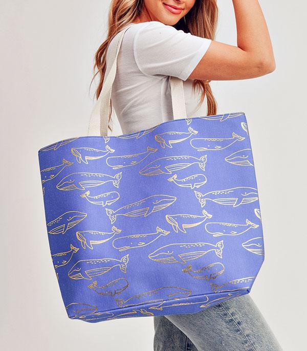 HANDBAGS :: FASHION :: Wholesale Gold Foil Whale Print Tote