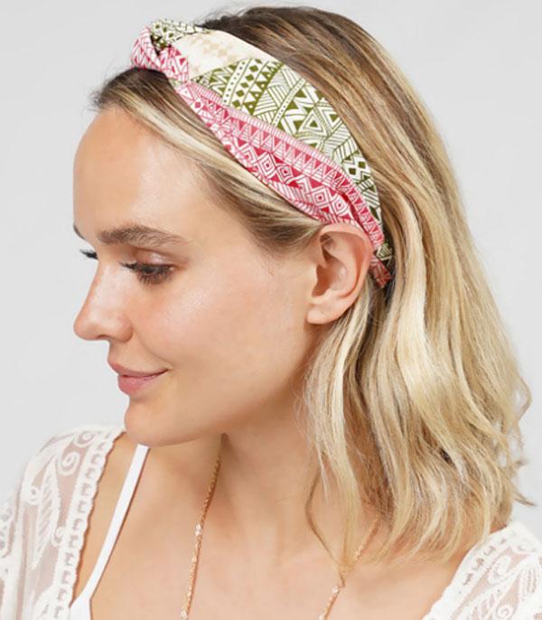 HATS I HAIR ACC :: HAIR ACCESSORIES :: Wholesale Aztec Print Top Knot Headband