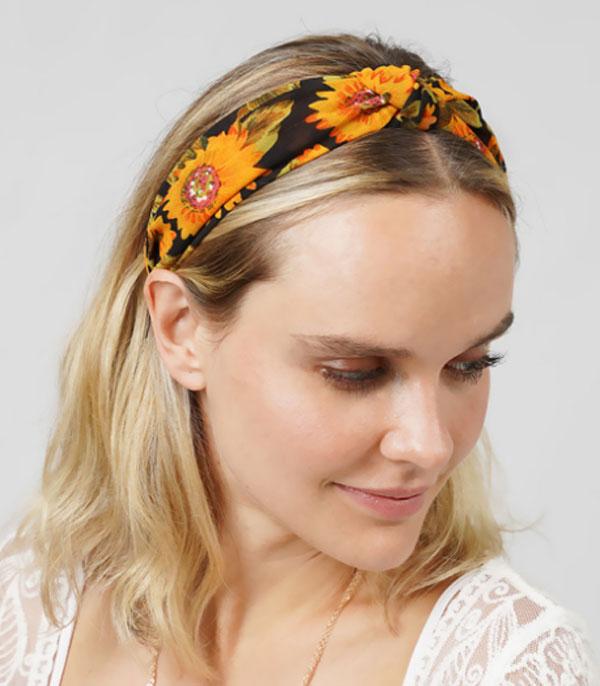 HATS I HAIR ACC :: HAIR ACC I HEADBAND :: Wholesale Sunflower Print Top Knot Headband