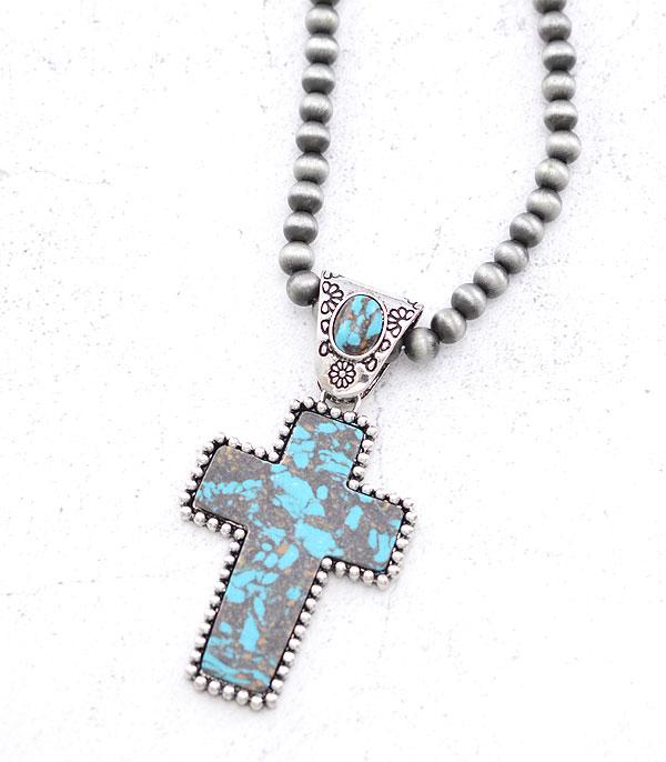 NECKLACES :: WESTERN LONG NECKLACES :: Wholesale Western Turquoise Cross Necklace 