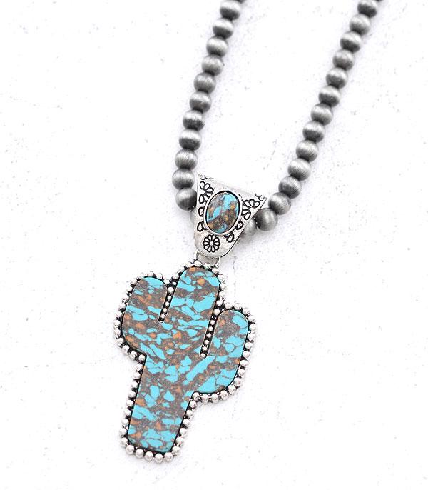 NECKLACES :: WESTERN LONG NECKLACES :: Wholesale Turquoise Cactus Pendant Necklace