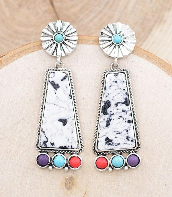 EARRINGS :: WESTERN POST EARRINGS :: Wholesale Western Howlite Semi Stone Earrings