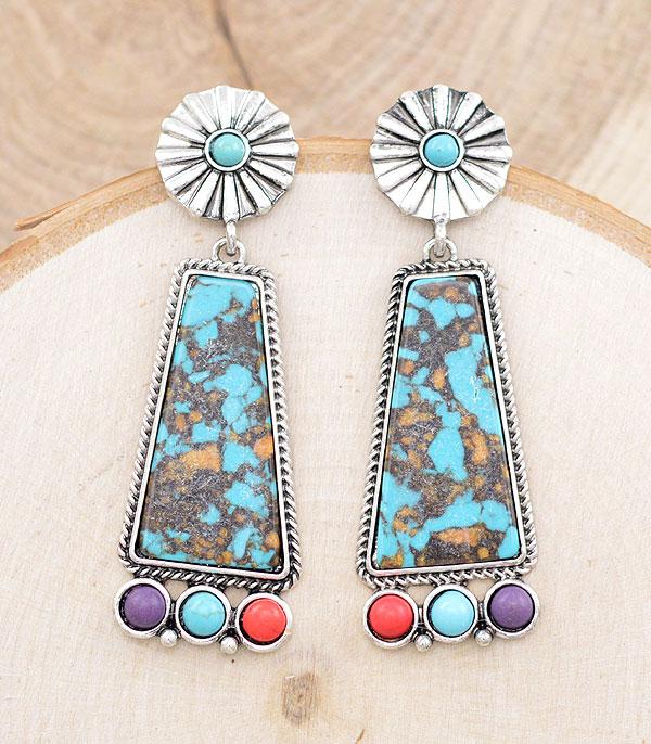 EARRINGS :: WESTERN POST EARRINGS :: Wholesale Western Turquoise Semi Stone Earrings