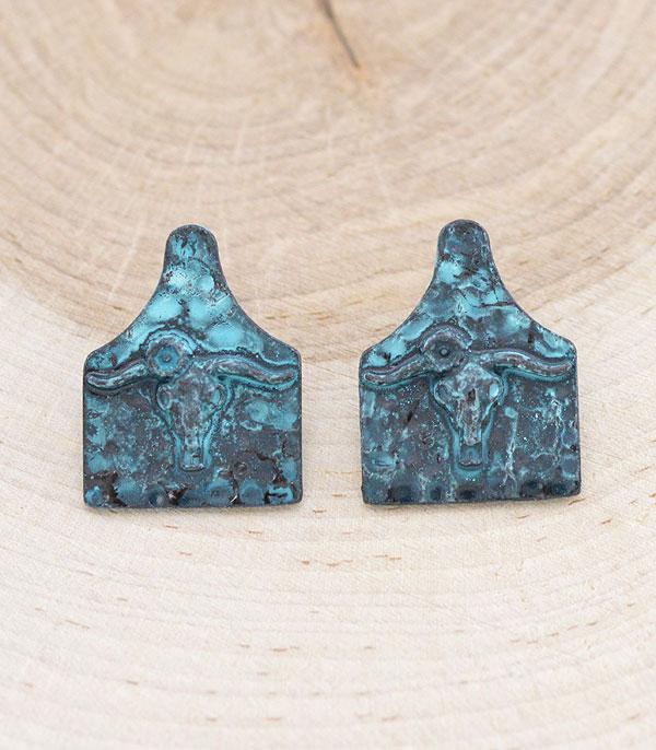 EARRINGS :: WESTERN POST EARRINGS :: Wholesale Western Longhorn Cattle Tag Earrings