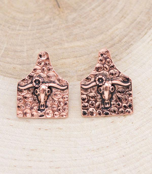 EARRINGS :: WESTERN POST EARRINGS :: Wholesale Western Longhorn Cattle Tag Earrings