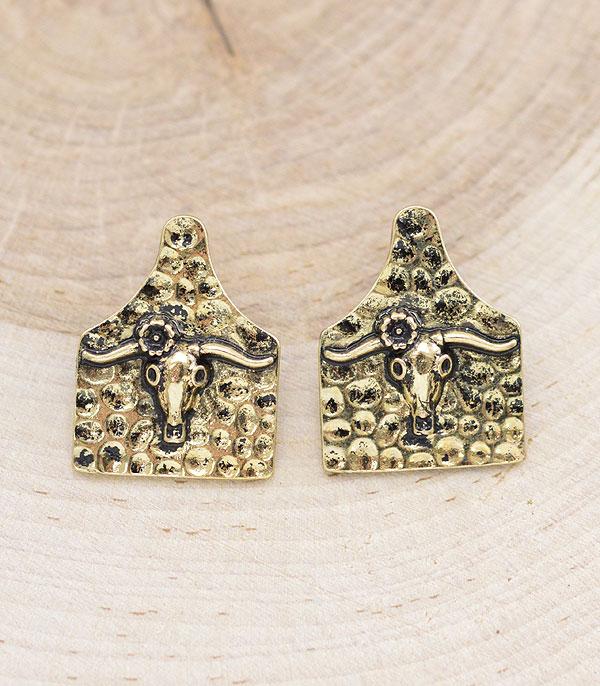 EARRINGS :: WESTERN POST EARRINGS :: Wholesale Western Longhorn Cattle Tag Earrings