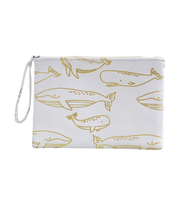 HANDBAGS :: WALLETS | SMALL ACCESSORIES :: Wholesale Whale Print Pouch