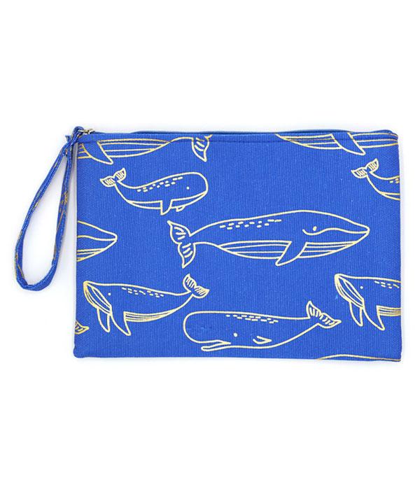 HANDBAGS :: WALLETS | SMALL ACCESSORIES :: Wholesale Whale Print Pouch