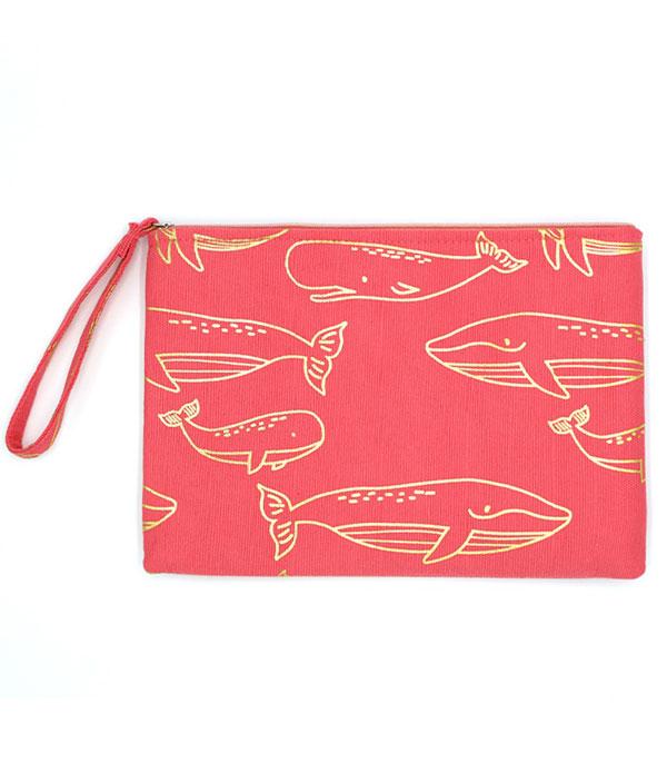 HANDBAGS :: WALLETS | SMALL ACCESSORIES :: Wholesale Whale Print Pouch