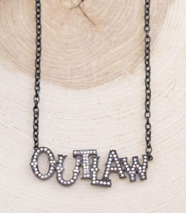 NECKLACES :: CHAIN WITH PENDANT :: Wholesale Rhinestone Outlaw Letter Necklace