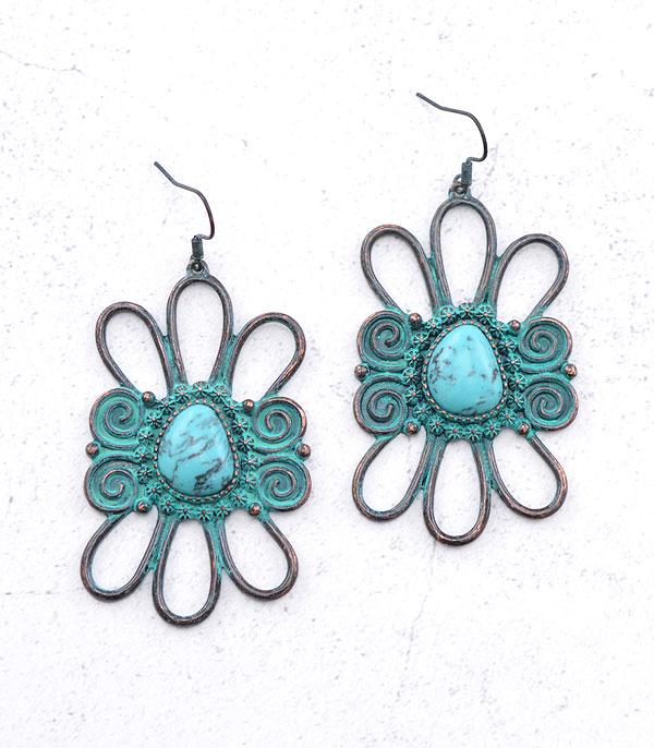 EARRINGS :: WESTERN HOOK EARRINGS :: Wholesale Western Semi Stone Concho Earrings