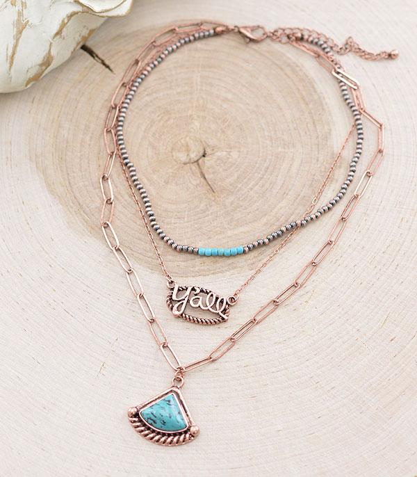 NECKLACES :: TRENDY :: Wholesale Western Turquoise Yall Layered Necklace