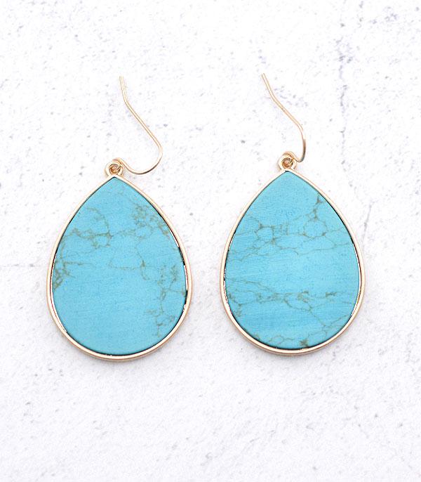 EARRINGS :: WESTERN HOOK EARRINGS :: Wholesale Turquoise Semi Stone Teardrop Earrings