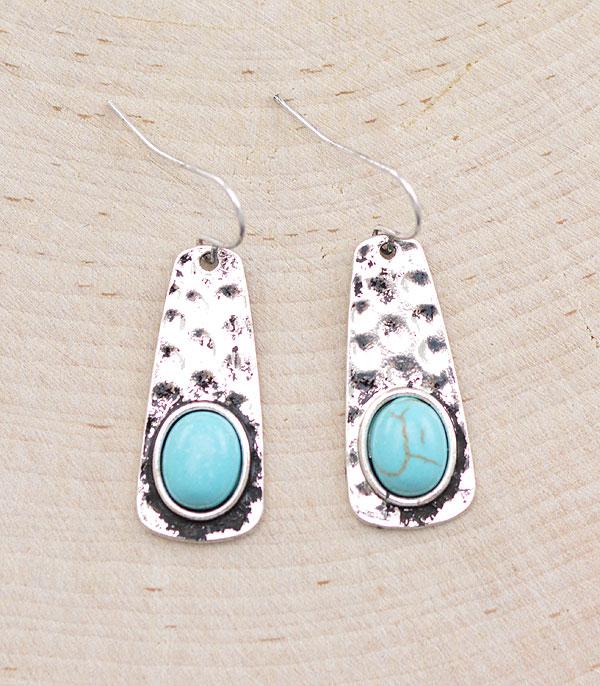 EARRINGS :: WESTERN HOOK EARRINGS :: Wholesale Western Turquoise Hammered Earrings