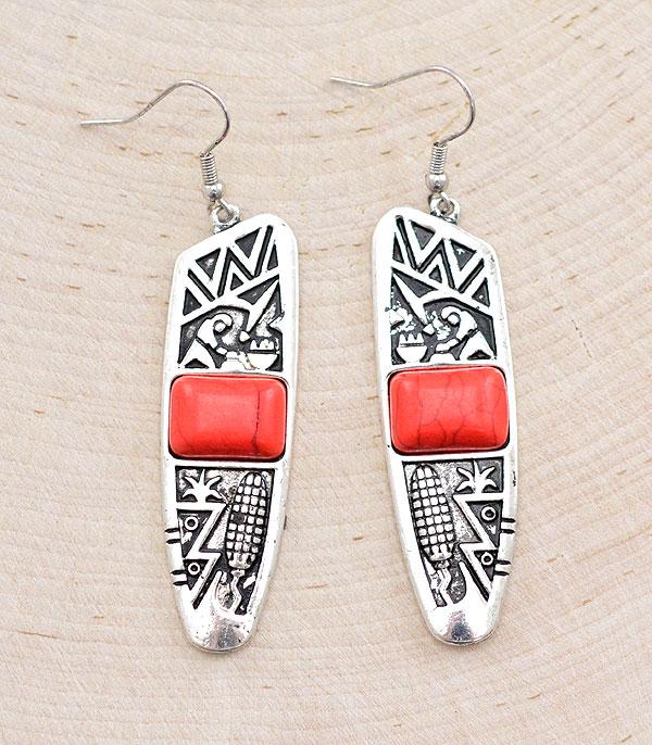 EARRINGS :: WESTERN HOOK EARRINGS :: Wholesale Western Aztec Semi Stone Earrings