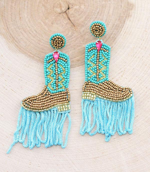 EARRINGS :: WESTERN POST EARRINGS :: Wholesale Seed Bead Cowgirl Boots Earrings