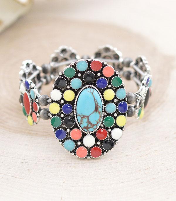 BRACELETS :: STRETCH :: Wholesale Western Semi Stone Concho Bracelet