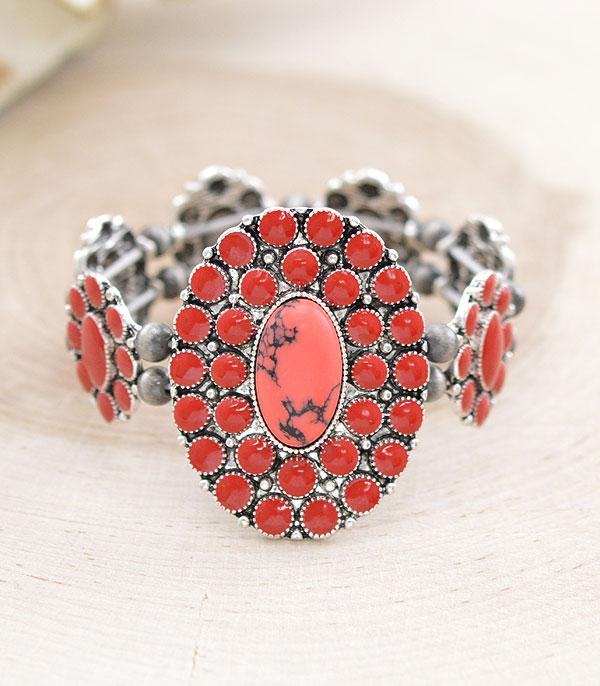 BRACELETS :: STRETCH :: Wholesale Western Semi Stone Concho Bracelet