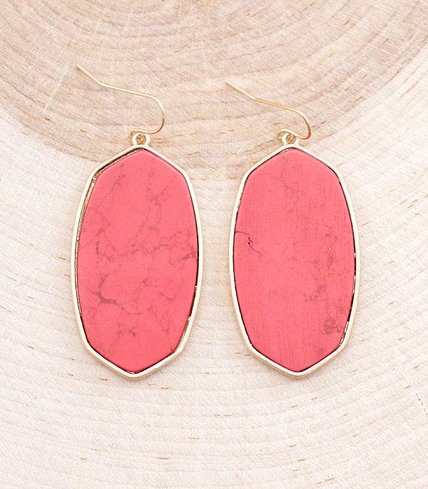 EARRINGS :: WESTERN HOOK EARRINGS :: Wholesale Semi Stone Oval Dangle Earrings