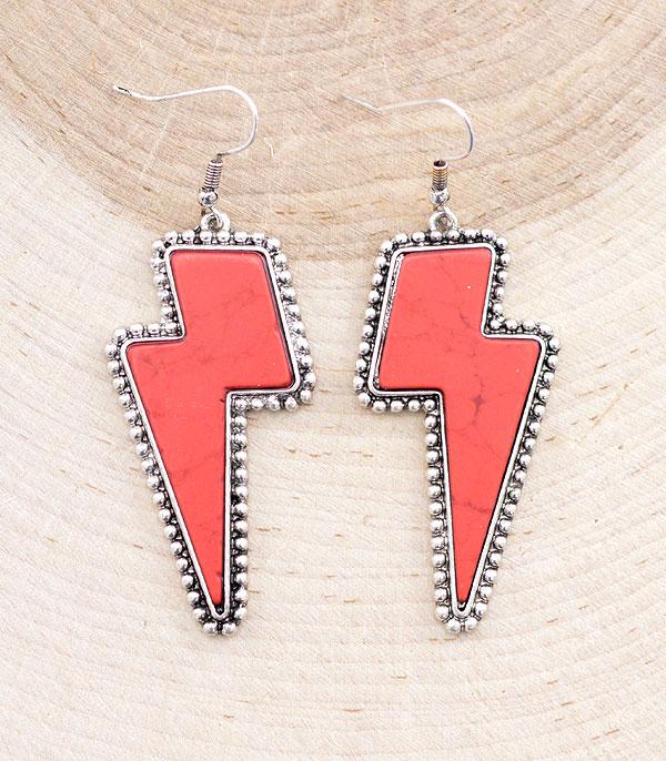 EARRINGS :: WESTERN HOOK EARRINGS :: Wholesale Lightning Bolt Semi Stone Earrings