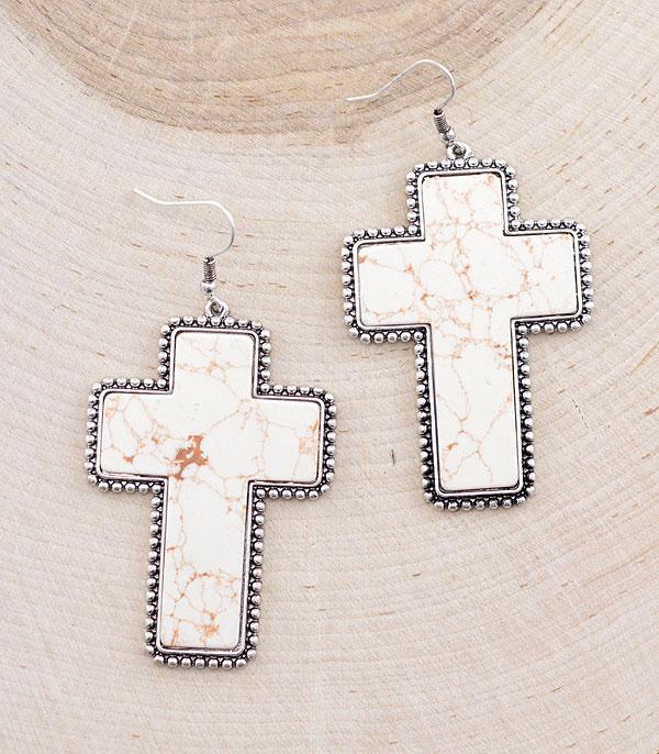 EARRINGS :: WESTERN HOOK EARRINGS :: Wholesale Turquoise Semi Stone Cross Earrings