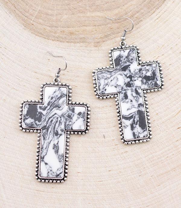 EARRINGS :: WESTERN HOOK EARRINGS :: Wholesale Western Semi Stone Cross Earrings