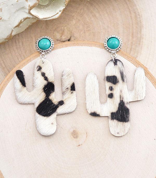 EARRINGS :: WESTERN POST EARRINGS :: Wholesale Western Cowhide Cactus Earrings