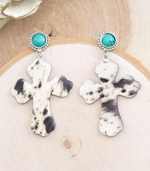 EARRINGS :: WESTERN POST EARRINGS :: Wholesale Western Cowhide Cross Earrings